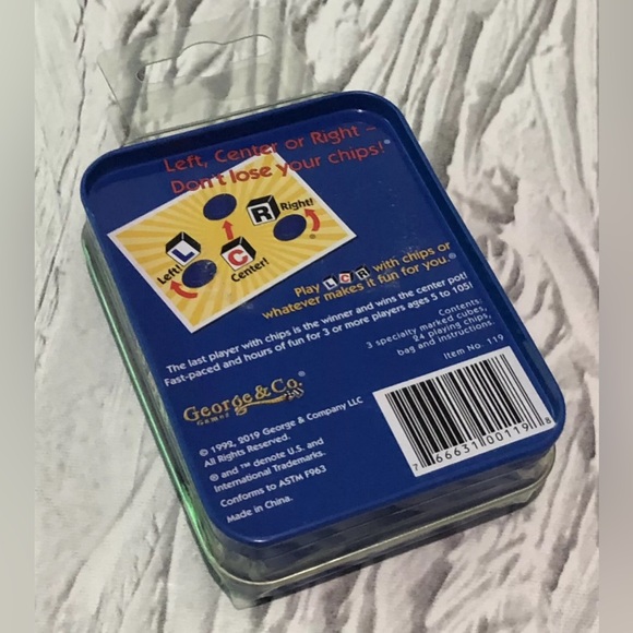 The Original LCR Left Center Right Dice Game Blue Tin George & Co NEW Sealed - Picture 2 of 4